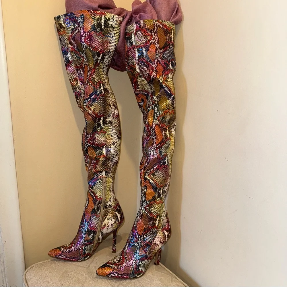 Steve Madden Multicolor Snakeskin Metallic Over-the-Knee Boots Womens 6.5 NWOT